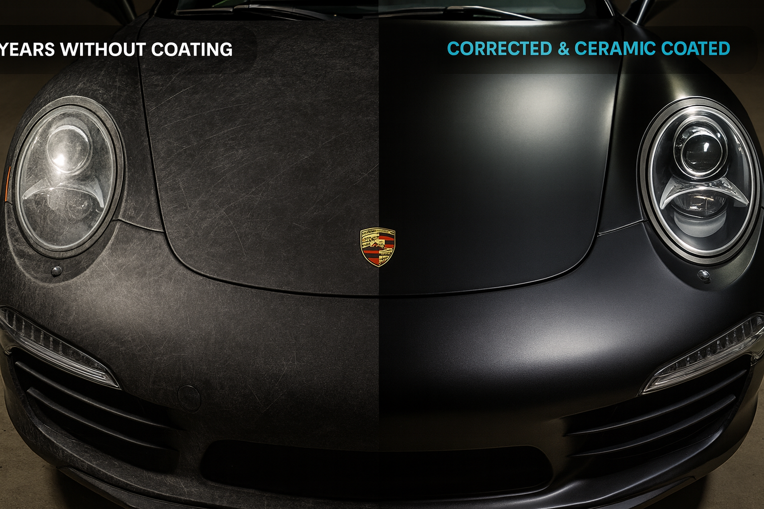 Ceramic coating before and after on a vehicle hood